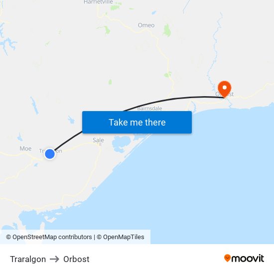 Traralgon to Orbost map