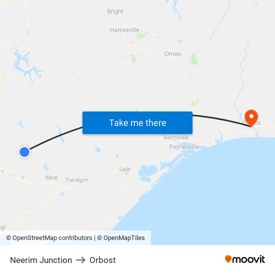 Neerim Junction to Orbost map