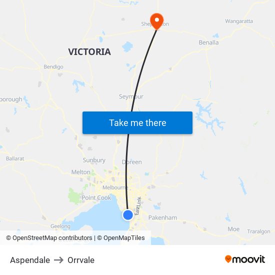 Aspendale to Orrvale map