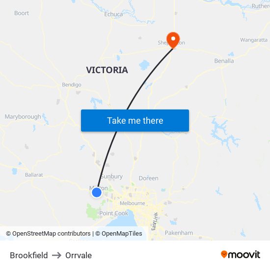 Brookfield to Orrvale map