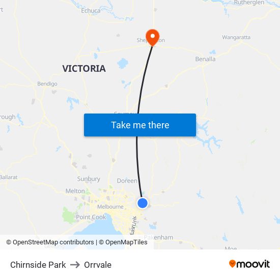 Chirnside Park to Orrvale map