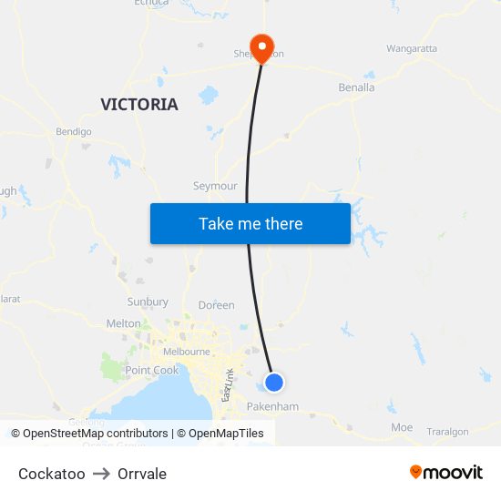 Cockatoo to Orrvale map