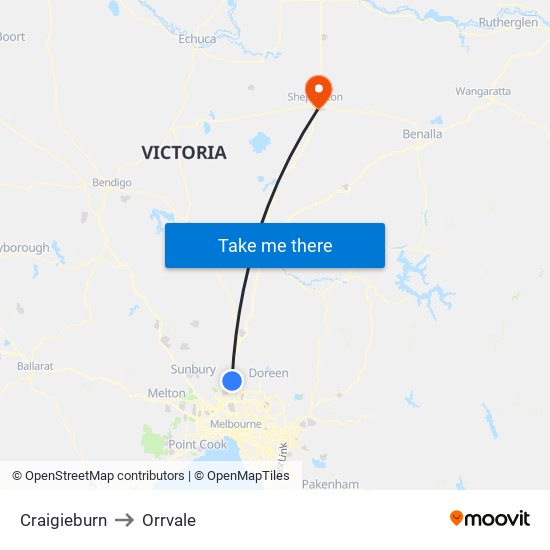 Craigieburn to Orrvale map