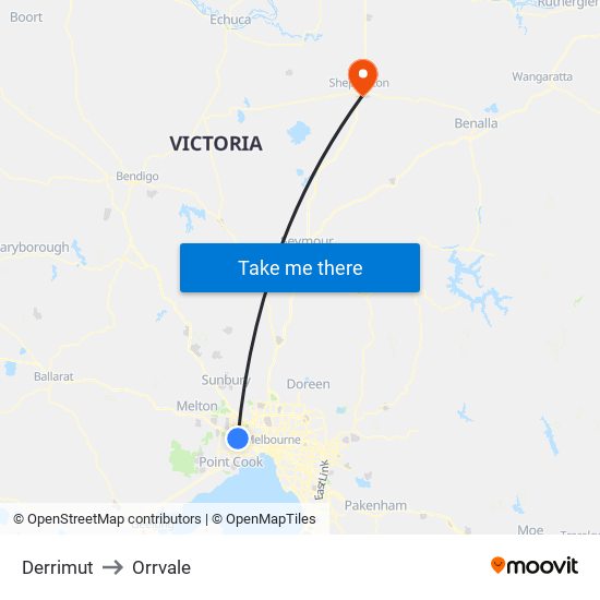 Derrimut to Orrvale map