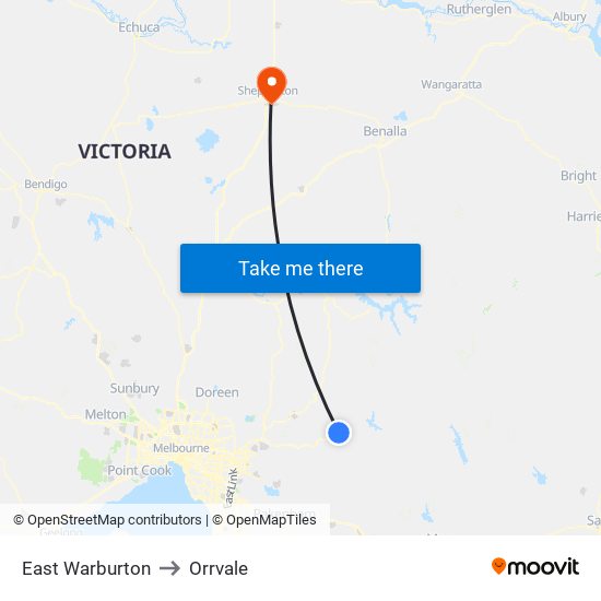 East Warburton to Orrvale map