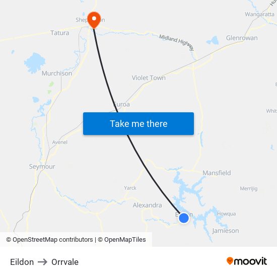 Eildon to Orrvale map