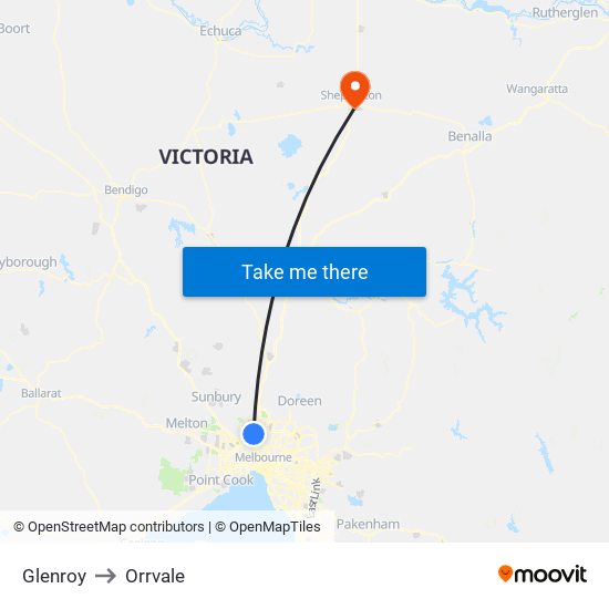 Glenroy to Orrvale map