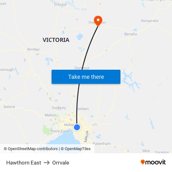 Hawthorn East to Orrvale map