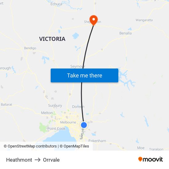 Heathmont to Orrvale map