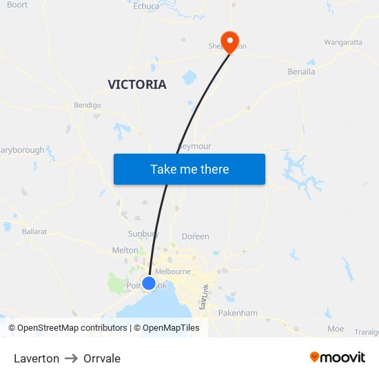 Laverton to Orrvale map