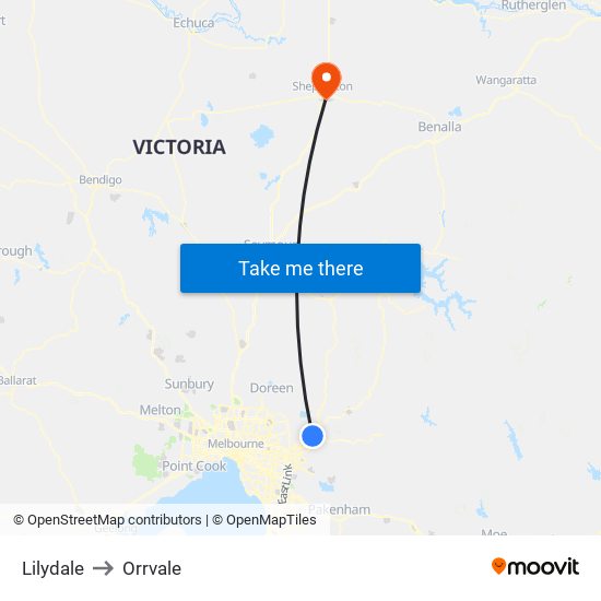 Lilydale to Orrvale map