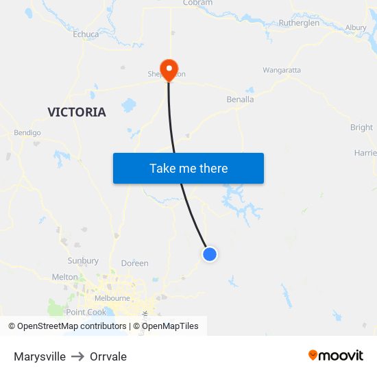 Marysville to Orrvale map