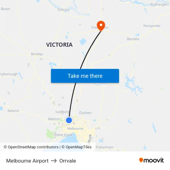 Melbourne Airport to Orrvale map