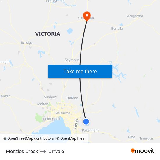 Menzies Creek to Orrvale map