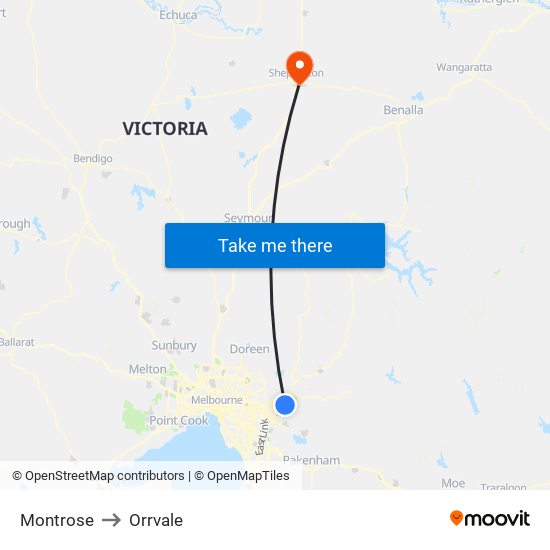 Montrose to Orrvale map