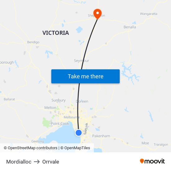 Mordialloc to Orrvale map