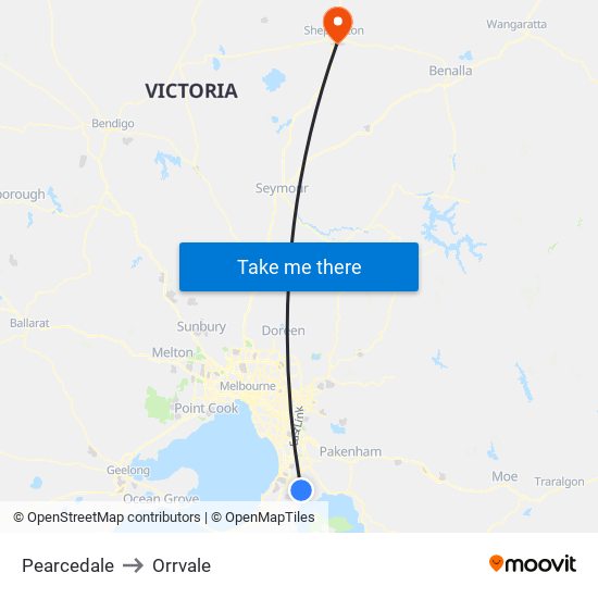 Pearcedale to Orrvale map