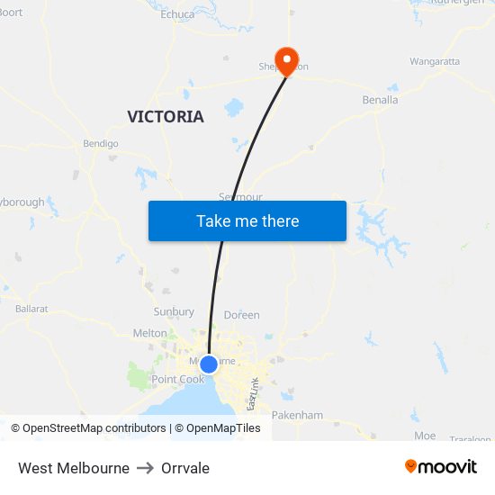 West Melbourne to Orrvale map