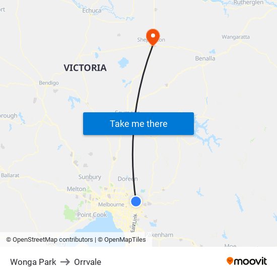 Wonga Park to Orrvale map