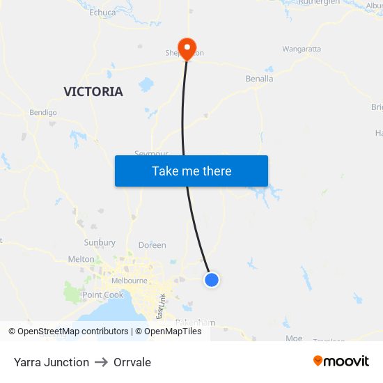 Yarra Junction to Orrvale map