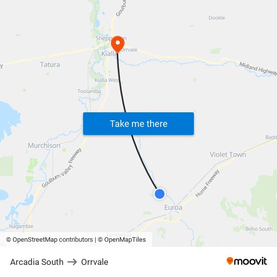 Arcadia South to Orrvale map