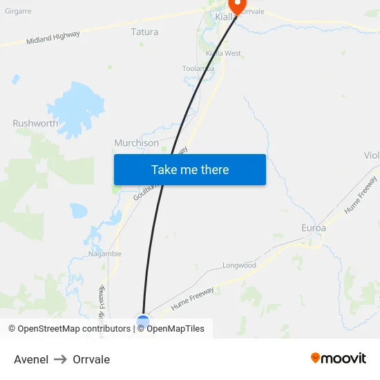 Avenel to Orrvale map