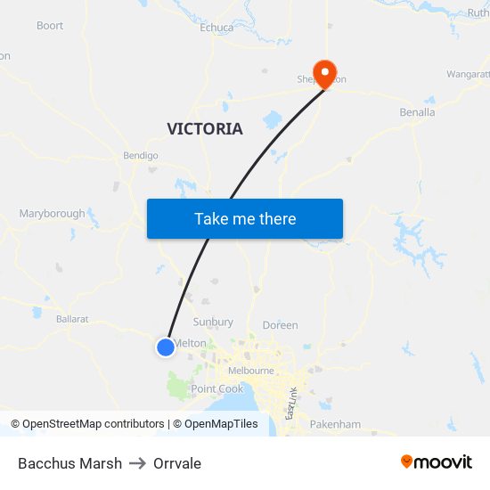 Bacchus Marsh to Orrvale map