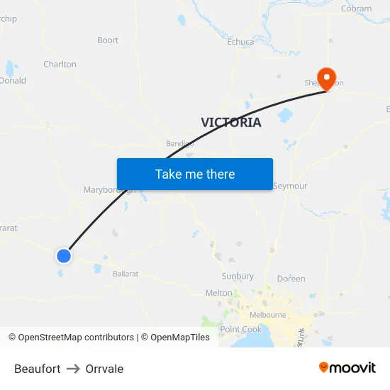 Beaufort to Orrvale map