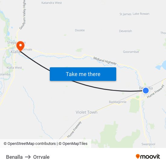 Benalla to Orrvale map