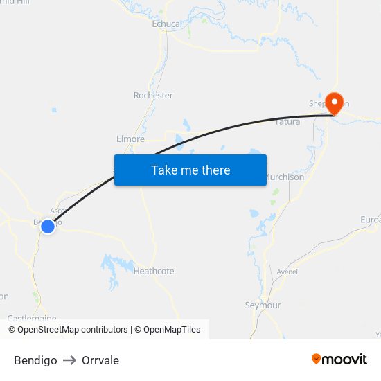 Bendigo to Orrvale map