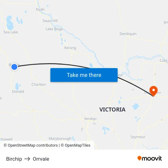 Birchip to Orrvale map