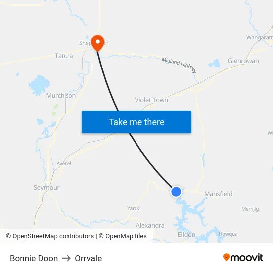 Bonnie Doon to Orrvale map