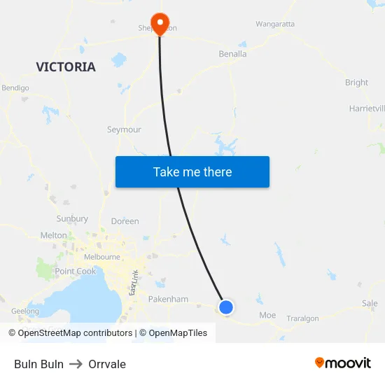 Buln Buln to Orrvale map