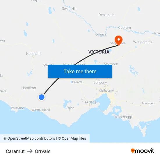 Caramut to Orrvale map