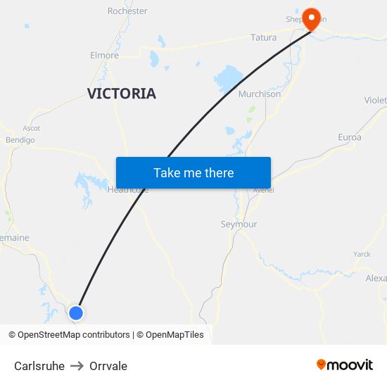 Carlsruhe to Orrvale map