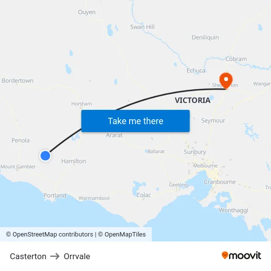 Casterton to Orrvale map