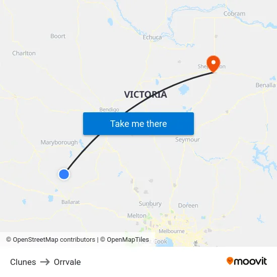 Clunes to Orrvale map