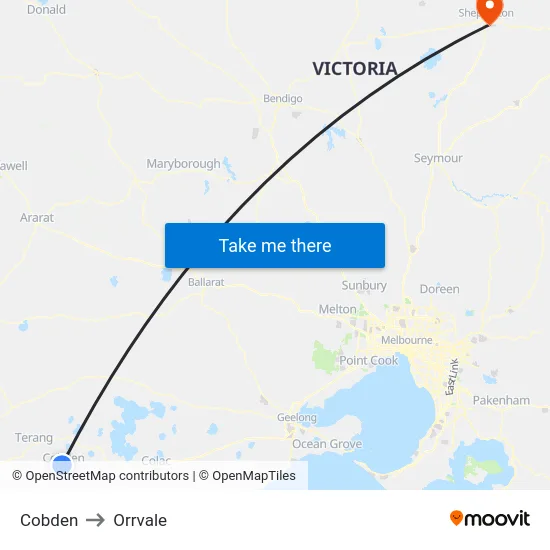 Cobden to Orrvale map