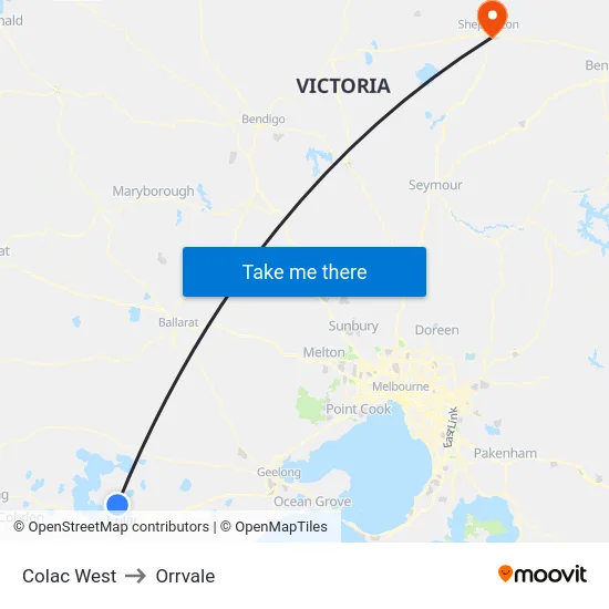 Colac West to Orrvale map