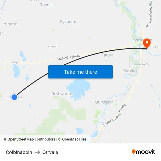 Colbinabbin to Orrvale map