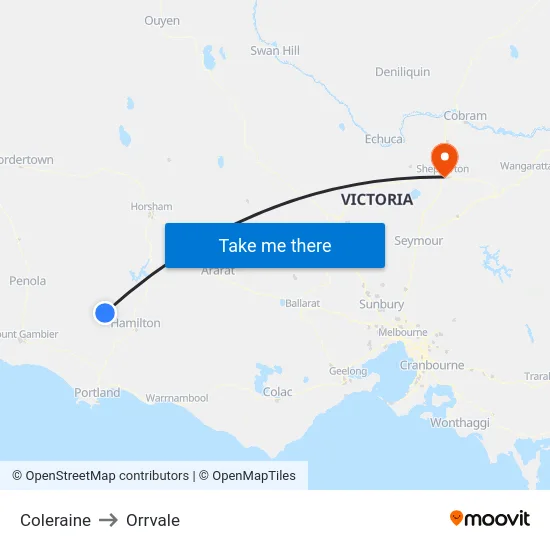 Coleraine to Orrvale map