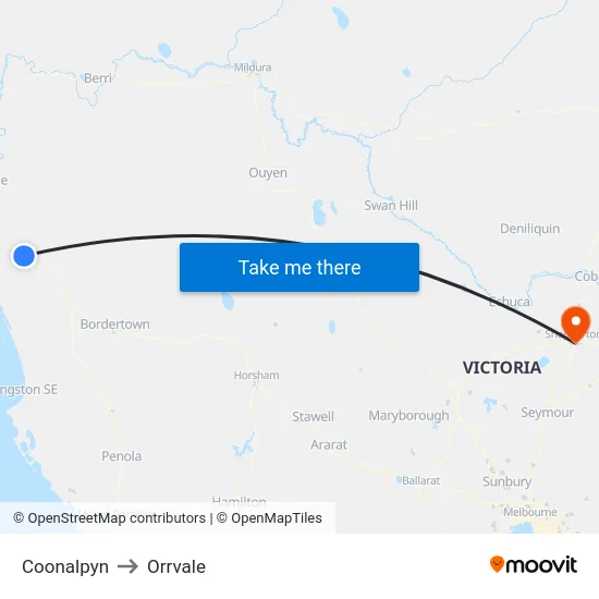 Coonalpyn to Orrvale map