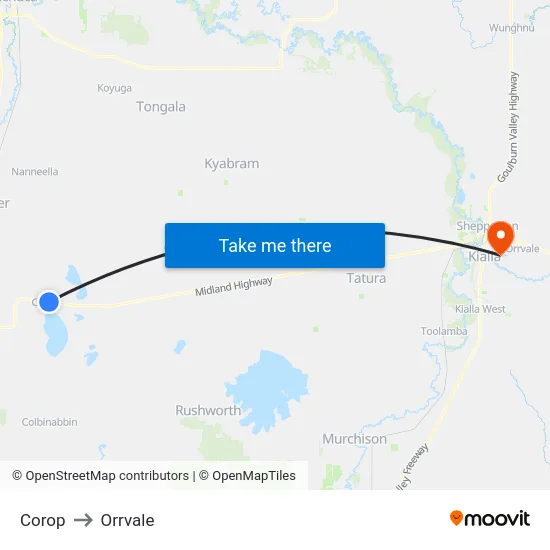 Corop to Orrvale map