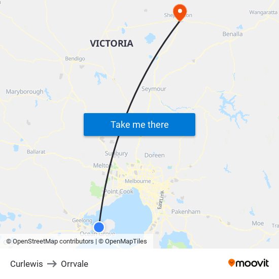 Curlewis to Orrvale map