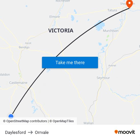 Daylesford to Orrvale map