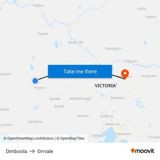 Dimboola to Orrvale map