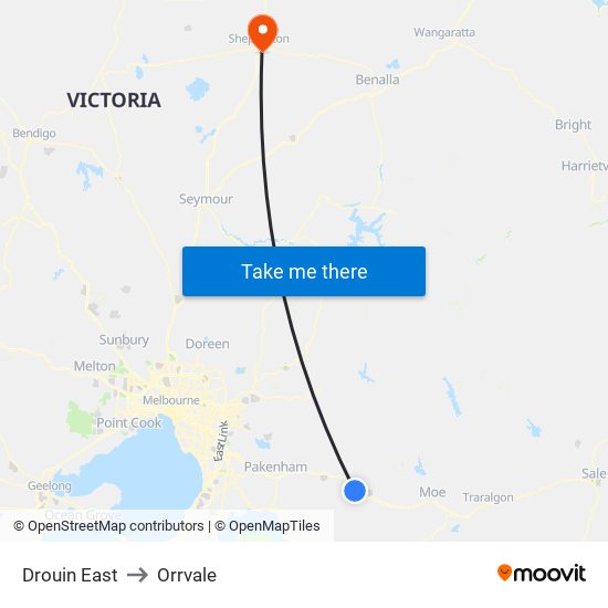 Drouin East to Orrvale map