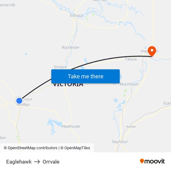 Eaglehawk to Orrvale map