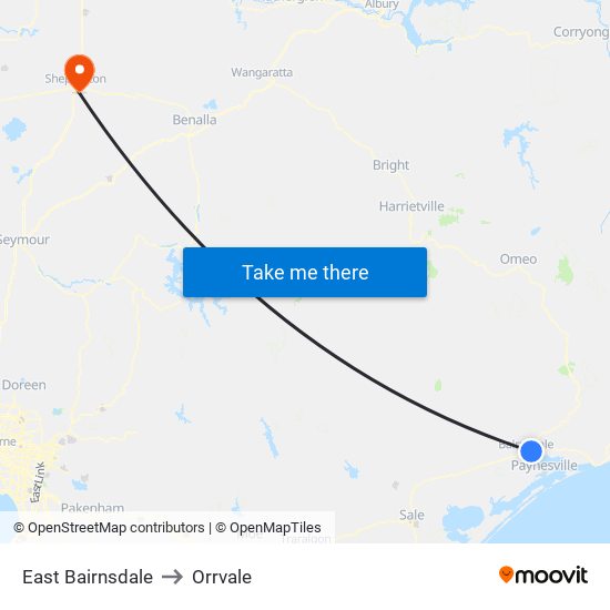 East Bairnsdale to Orrvale map