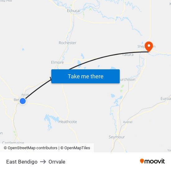 East Bendigo to Orrvale map